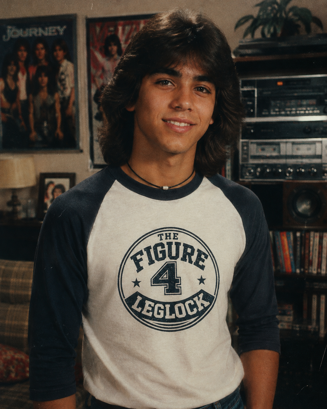 Raglan Shirt — '4 Leglock' Blue Wrestling Badge Baseball Tee