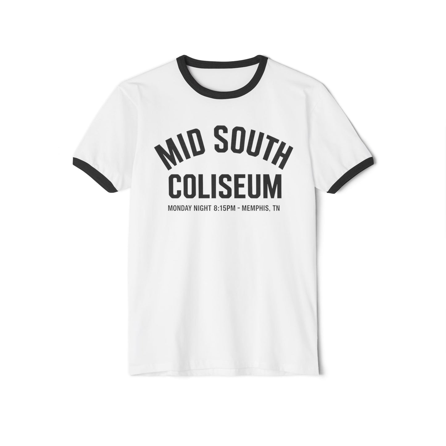 Mid South Coliseum Ringer T-Shirt — Retro Wrestling 60' 70's 80's 90's Vintage Look Uncle Scott Brand